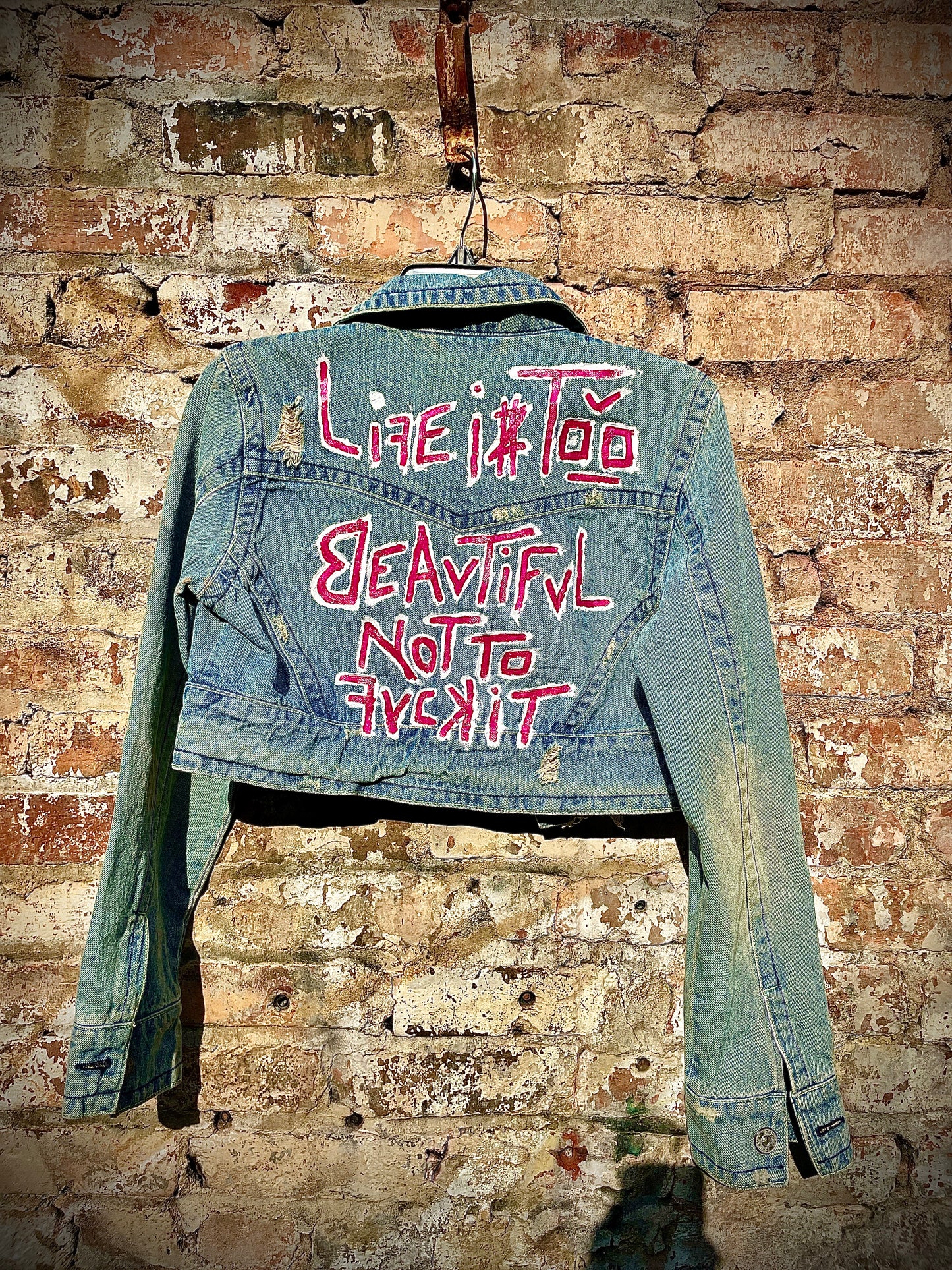 Vintage Hand Painted Light Denim Crop Jacket “LITBNTFI”