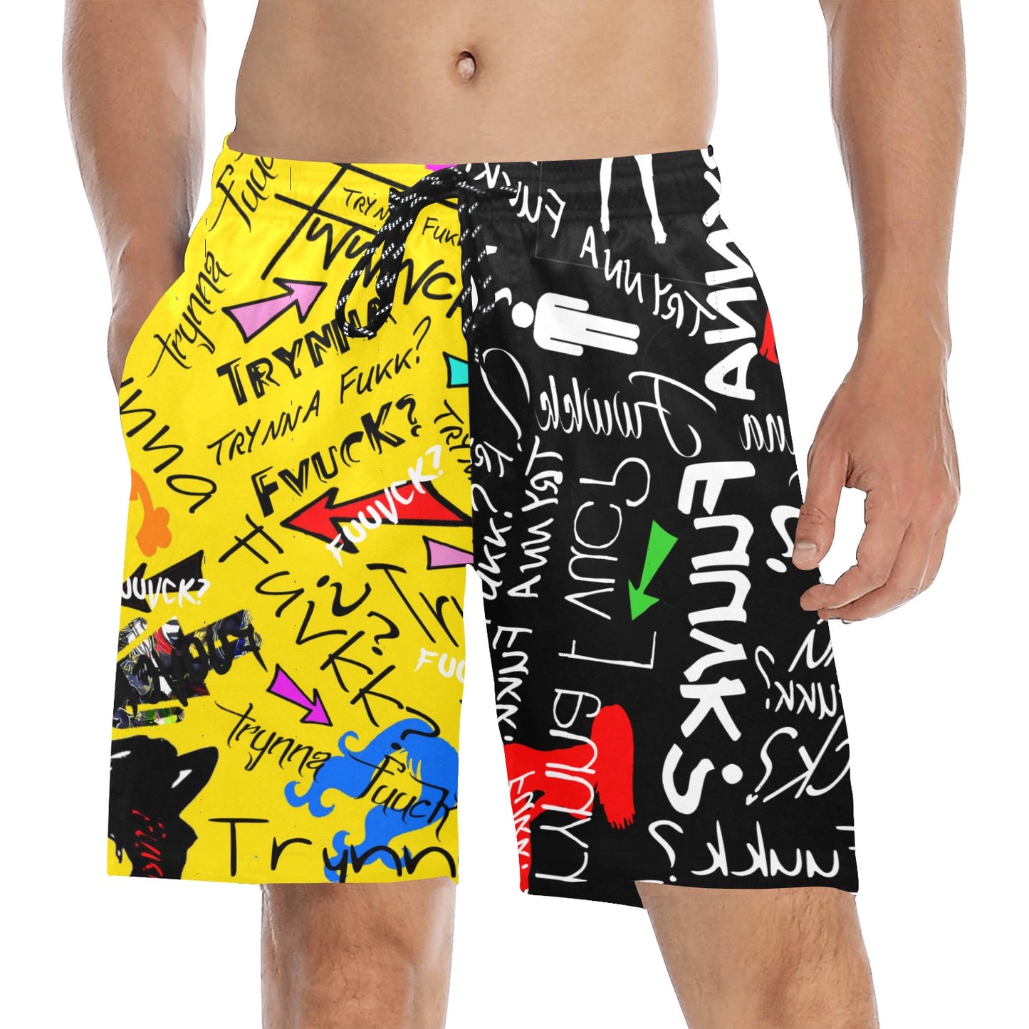 TF Black & Yellow Beach Shorts